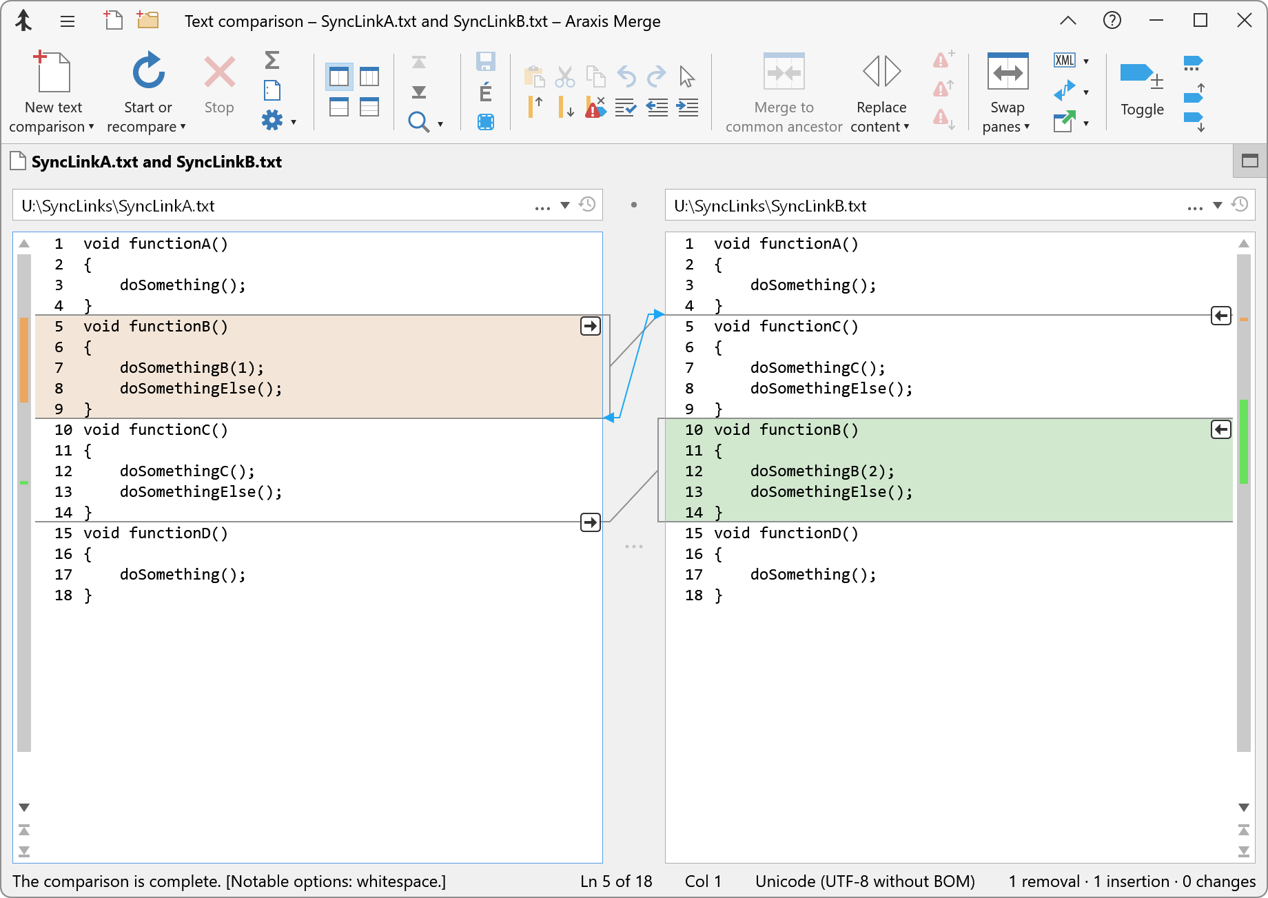 Partial screenshot showing a repositioned synchronization link